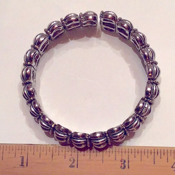 New Cuff Bracelet,gunmetal gray w/ gold tone bead accents 3/4”W & 8 1/2”around - Picture 2 of 5